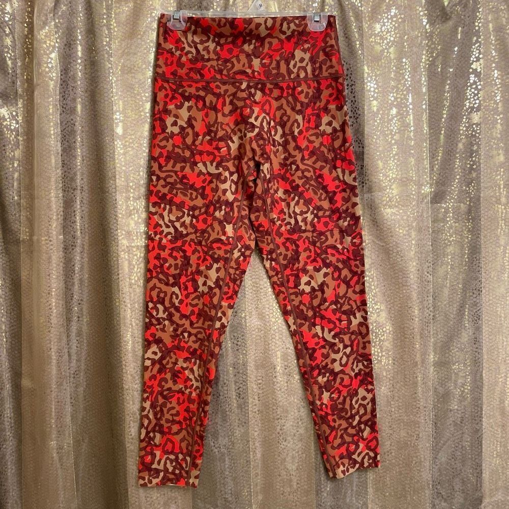 Aerie Offline Goals red brown leopard print high waisted leggings, L NWOT